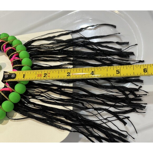 Da Vinci Neon Dangling Black Fringe Necklace/Earring Set Punk 80s Rocker - Picture 6 of 7